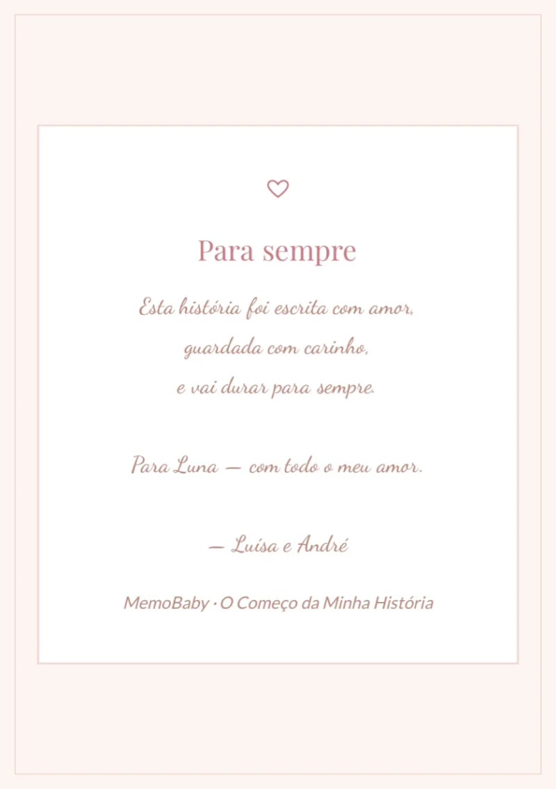 Última página do livro: Para sempre